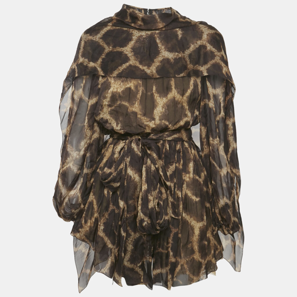 Dolce & Gabbana Brown Leopard Print Silk Mini Dress S