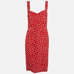 Dolce & Gabbana Red Polka Dots Crepe Sleeveless Midi Dress L