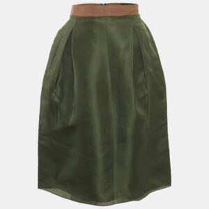 Dolce & Gabbana Dark Green Silk Ruffled Midi Skirt M