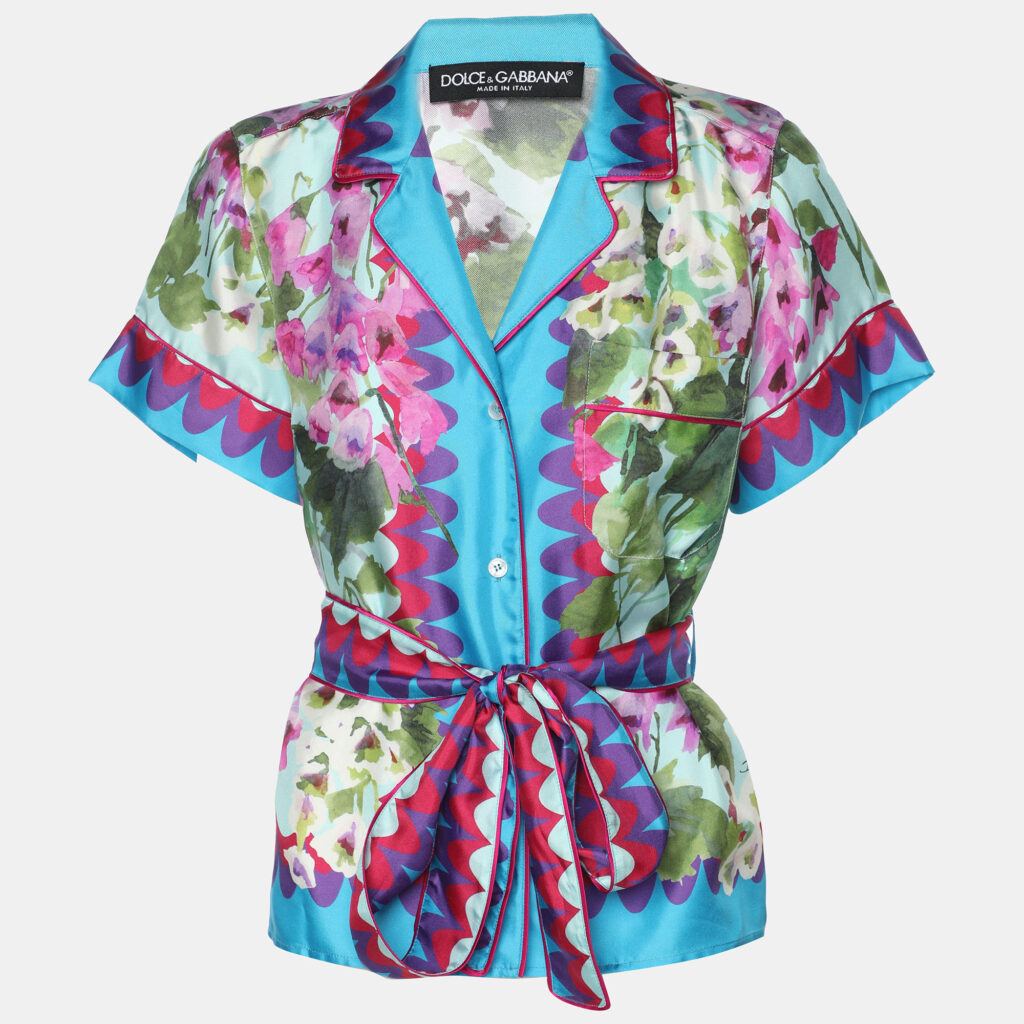 luxury-women-dolcegabbana-used-clothes-p1163125-002.jpg Dolce & Gabbana Multicolor Floral Print Silk Belted Top XS