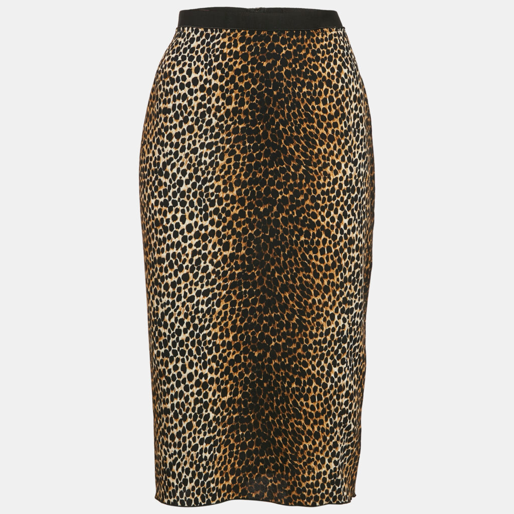 luxury-women-dolcegabbana-used-clothes-p1164271-006 Dolce & Gabbana Brown Animal Print Crepe Midi Skirt L