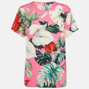 dolce & gabbana pink tropical print silk top m