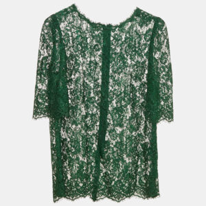 Dolce & Gabbana Green Floral Lace Sheer Top S