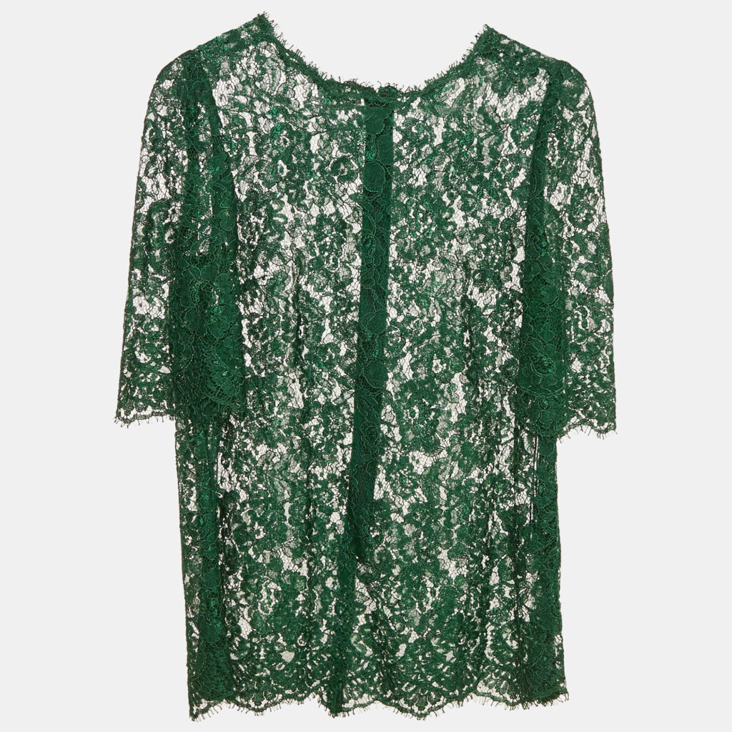 Dolce & Gabbana Green Floral Lace Sheer Top S