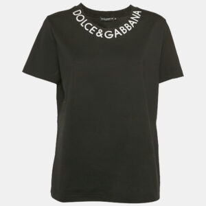 Dolce & Gabbana Black Logo Embroidery Cotton Blend T-Shirt L