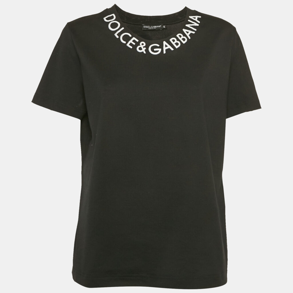 Dolce & Gabbana Black Logo Embroidery Cotton Blend T-Shirt L