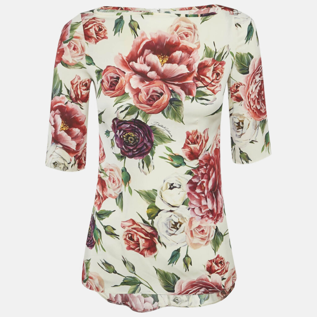 luxury-women-dolcegabbana-used-clothes-p1169845-001 Dolce & Gabbana White Floral Printed Silk Satin Top S