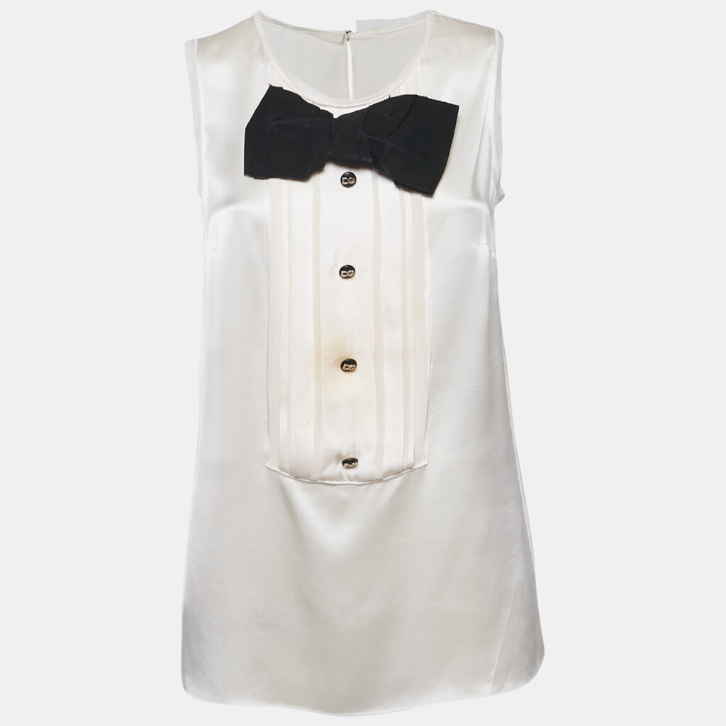 luxury-women-dolcegabbana-used-clothes-p1169939-001 Dolce & Gabbana White Silk Satin Pintuck Detail Sleeveless Top M