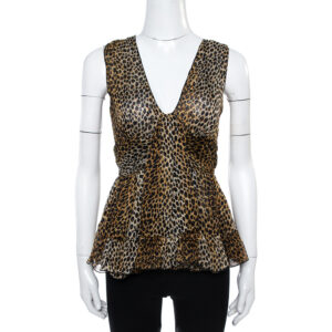 Dolce & Gabbana Brown Animal Print Ruffle Detail Sleeveless Top M