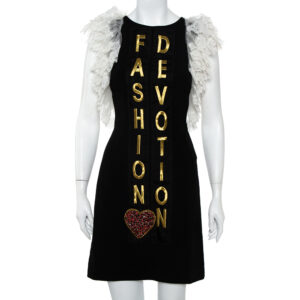 Dolce & Gabbana Black Crepe Lace Detail Fashion Devotion Dress XS