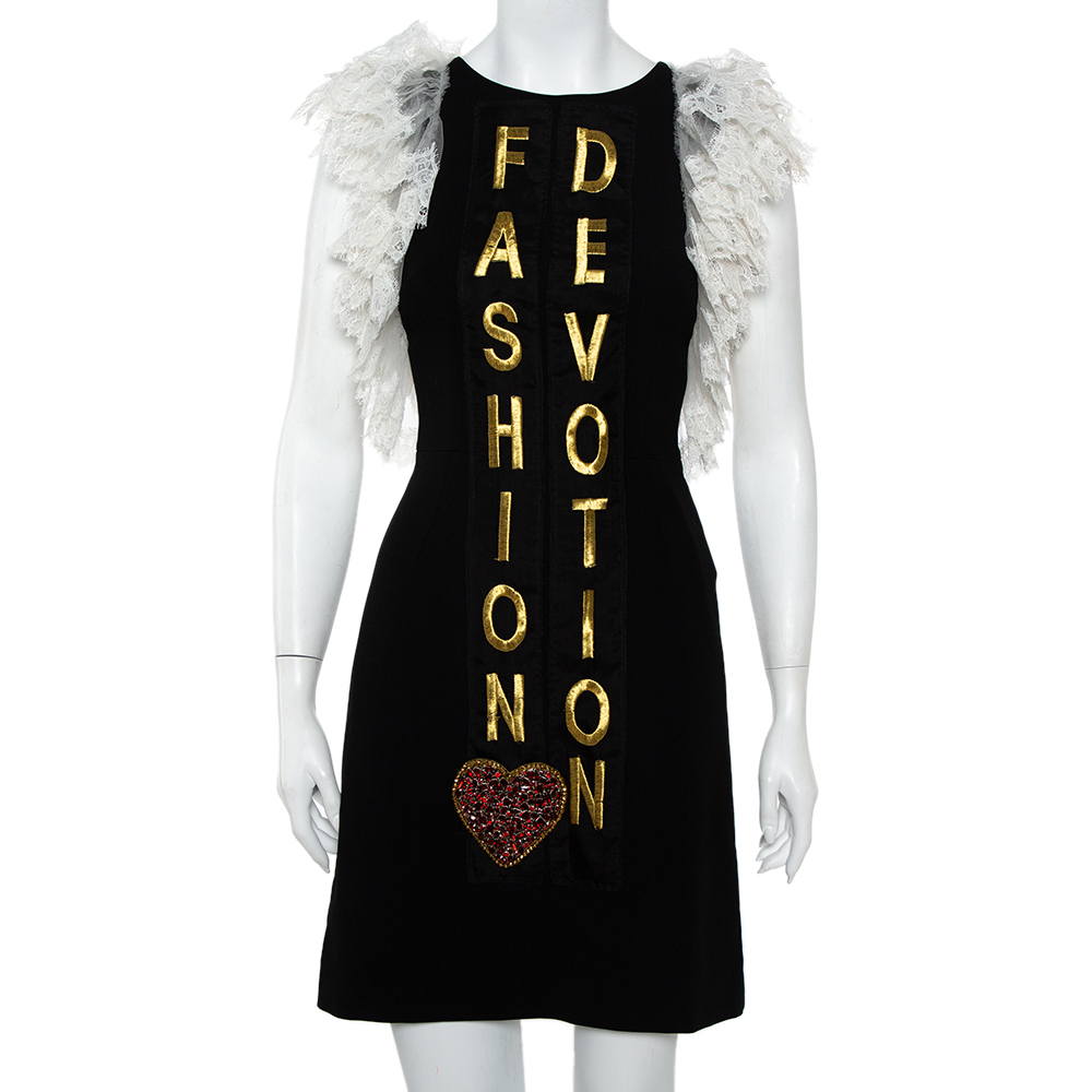 luxury-women-dolcegabbana-used-clothes-p386260-004 Dolce & Gabbana Black Crepe Lace Detail Fashion Devotion Dress XS