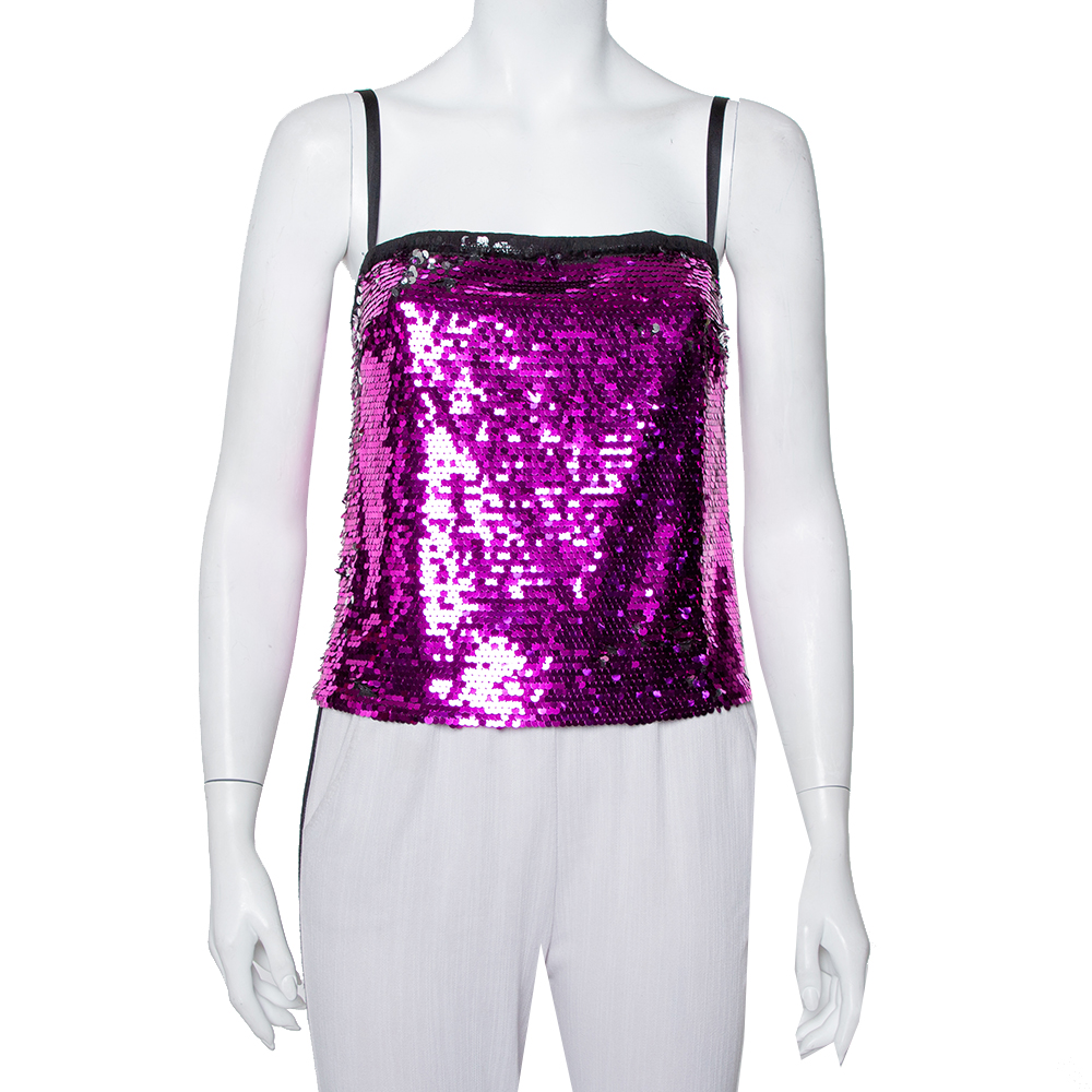 luxury-women-dolcegabbana-used-clothes-p408423-005 Dolce & Gabbana Fuschia Pink Sequin Paillette Embellished Camisole Top S