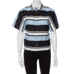 Dolce & Gabbana Blue Striped Cotton Cropped Button Front Shirt M