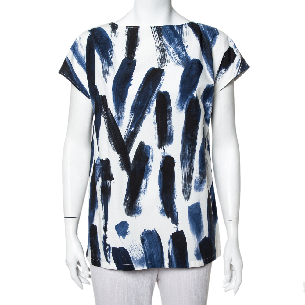 luxury-women-dolcegabbana-used-clothes-p413633-005 Dolce & Gabbana Blue Cotton Brushstroke Print Short Sleeve Tunic Top M