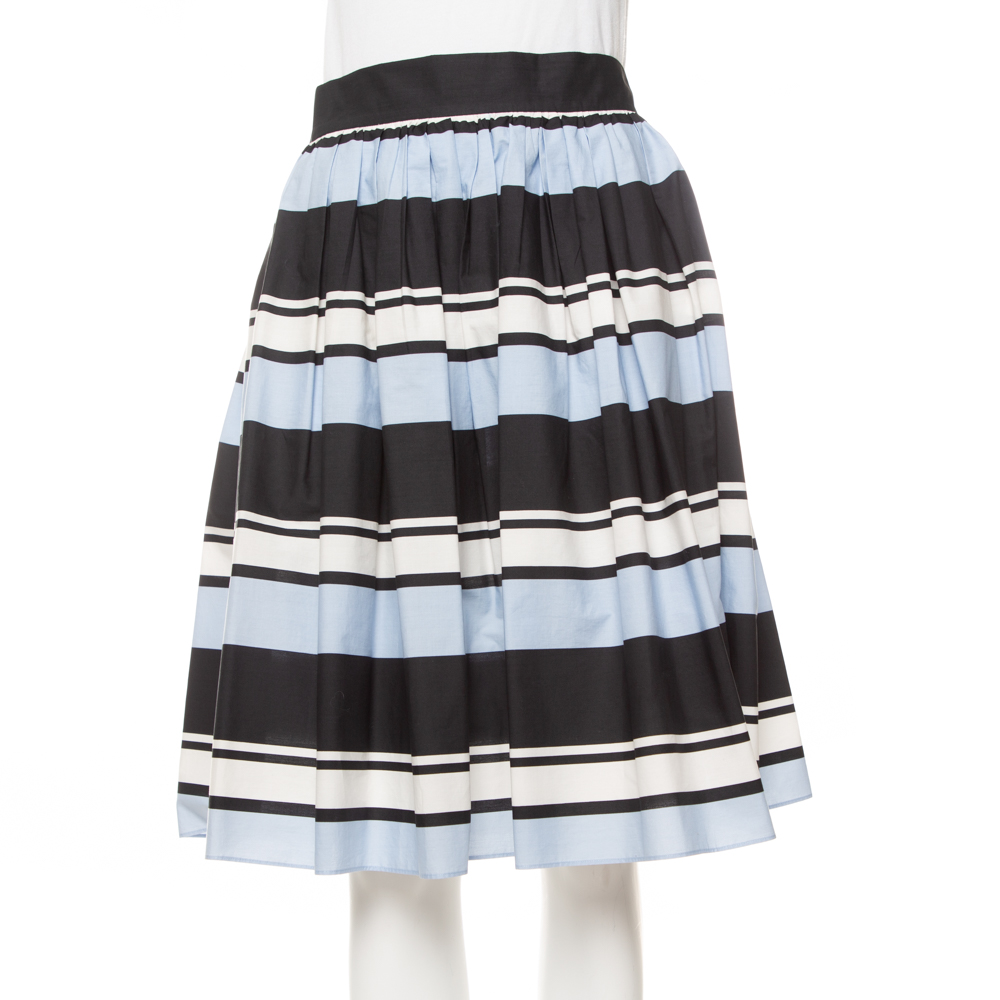 luxury-women-dolcegabbana-used-clothes-p413677-003 Dolce & Gabbana Blue Striped Cotton Flared Mini Skirt M