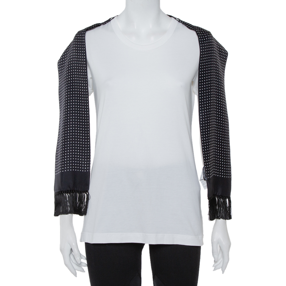 luxury-women-dolcegabbana-used-clothes-p413683-009 Dolce & Gabbana White Cotton Scarf Detailed T-Shirt M