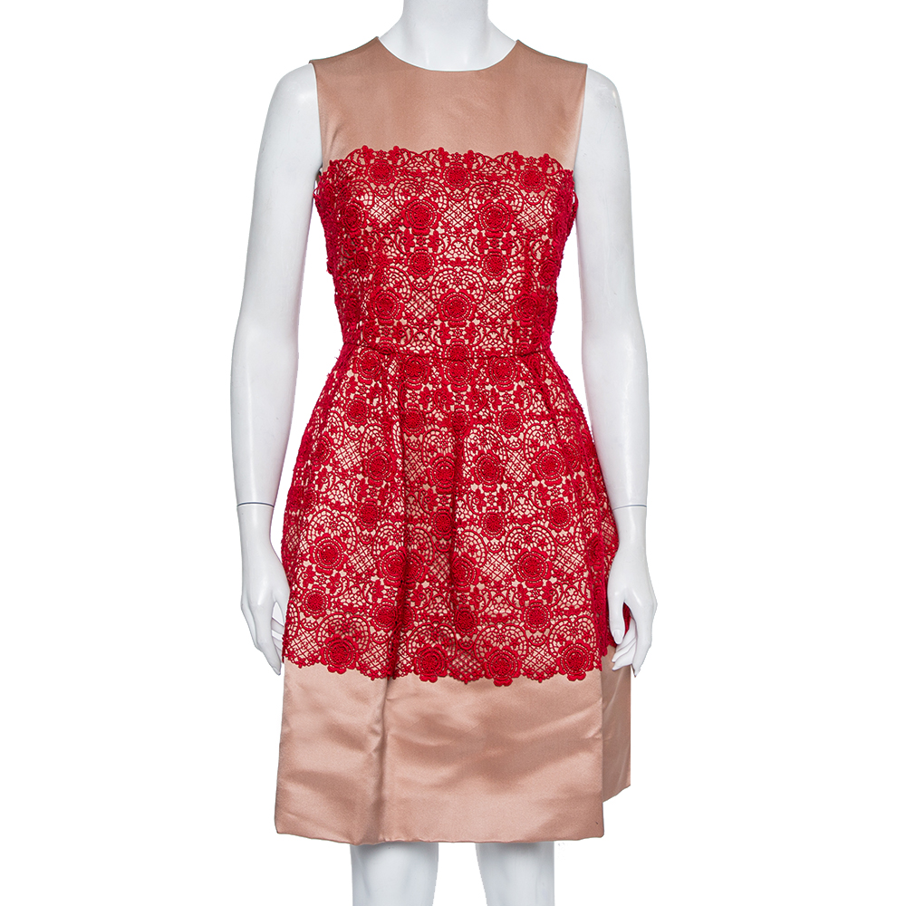 luxury-women-dolcegabbana-used-clothes-p422819-003 Dolce & Gabbana Beige Satin Lace Trim Detail Sleeveless Mini Dress M