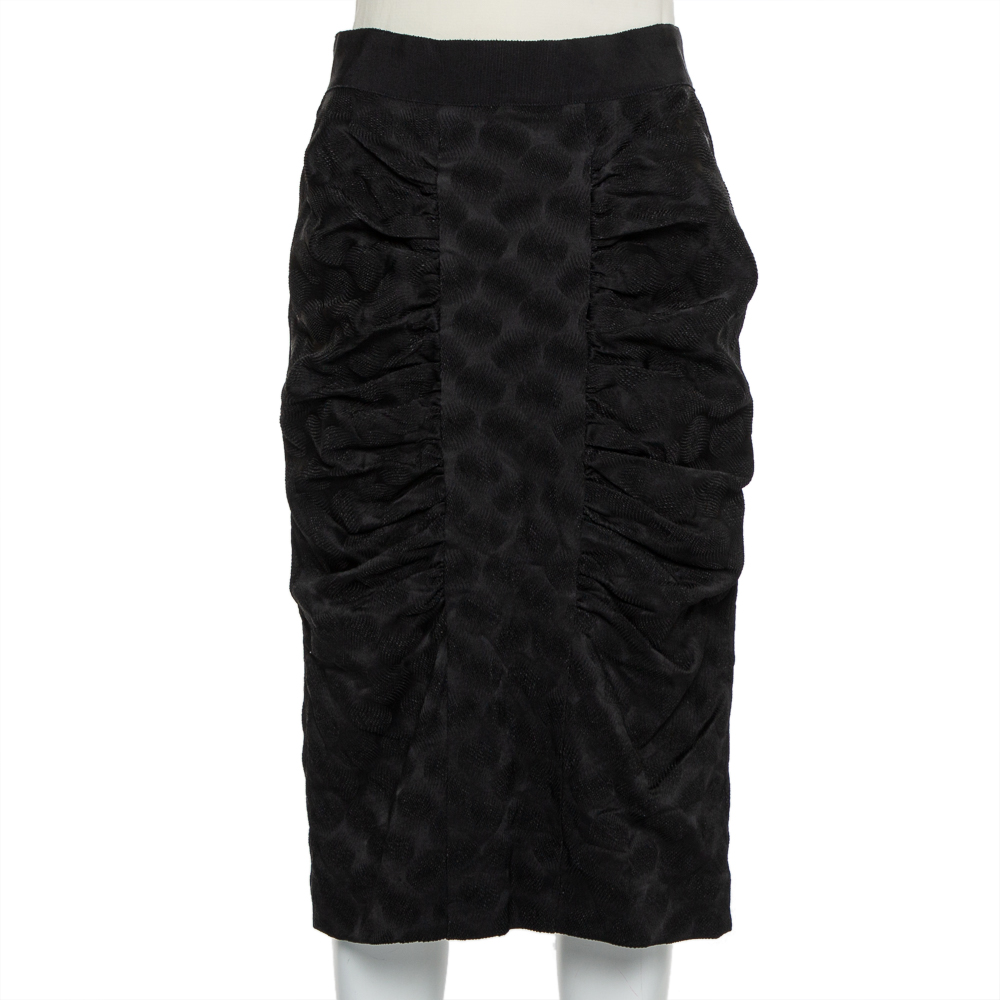 luxury-women-dolcegabbana-used-clothes-p433704-001 Dolce & Gabbana Black Jacquard Draped Detail Pencil Skirt L
