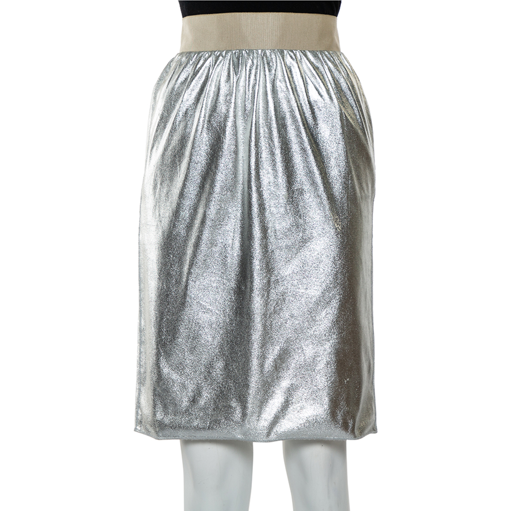 luxury-women-dolcegabbana-used-clothes-p461926-006 Dolce & Gabbana Metallic Silver Faux Leather Pencil Skirt XS