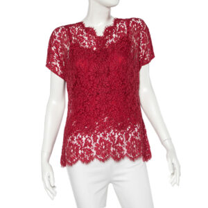 Dolce & Gabbana Red Floral Lace Button Detail Top L