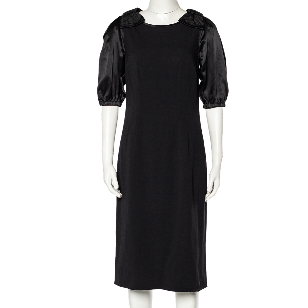 Dolce & Gabbana Black Crepe Bow Detail Sheath Dress M
