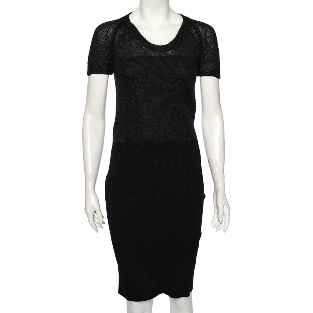 luxury-women-dolcegabbana-used-clothes-p504740-007-2 Dolce & Gabbana Black Wool And Knit Bodycon Skirt Detailed Midi Dress S