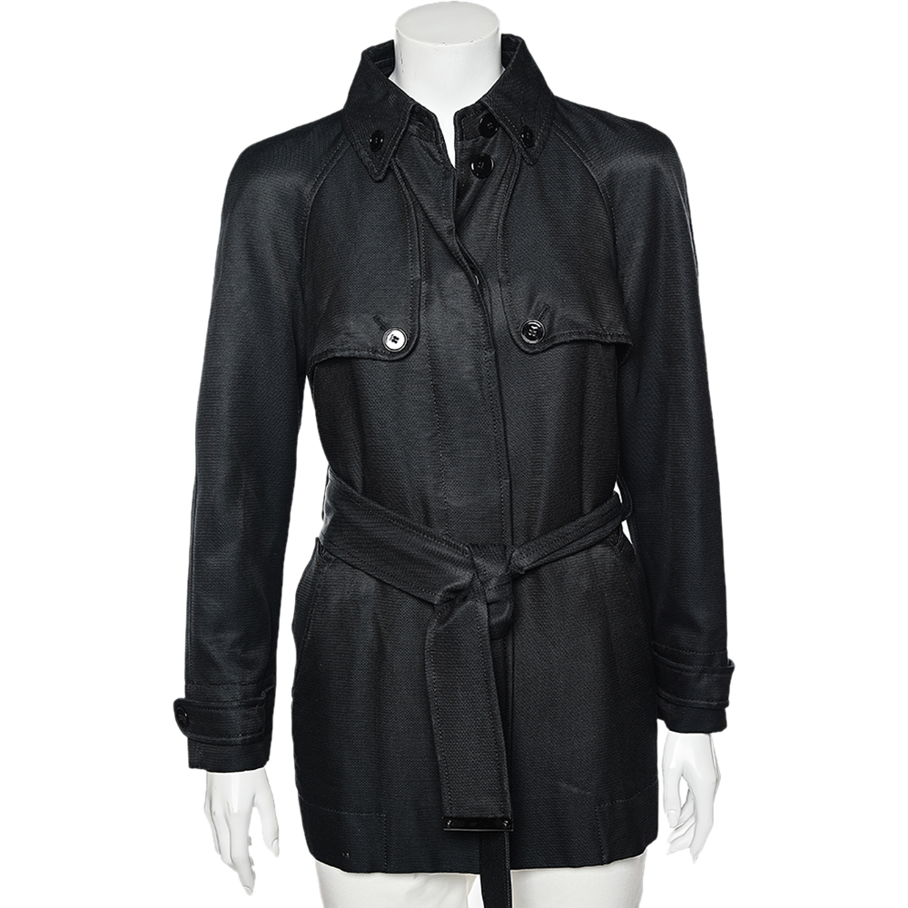luxury-women-dolcegabbana-used-clothes-p565314-001-2 Dolce & Gabbana Black Cotton Belted Button Front Jacket M