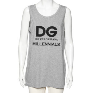 Dolce & Gabbana Grey Cotton Logo Printed Crewneck Tank Top M