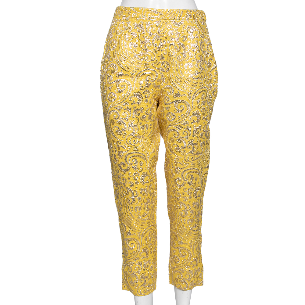 luxury-women-dolcegabbana-used-clothes-p592843-002-2 Dolce & Gabbana Yellow Lurex Floral Jacquard Cropped Pants S