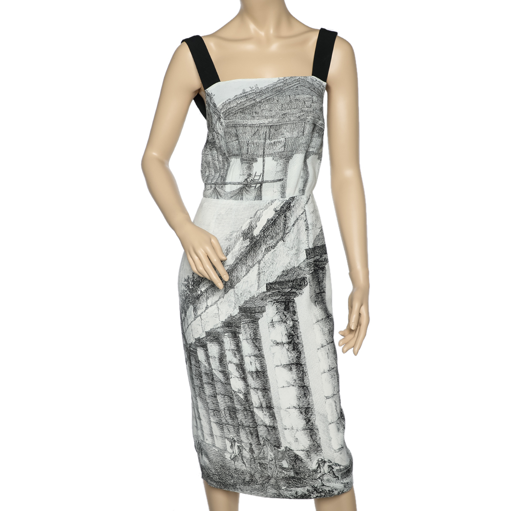 luxury-women-dolcegabbana-used-clothes-p596333-006-2 Dolce & Gabbana Monochrome Temple Printed Crepe Sleeveless Midi Dress S