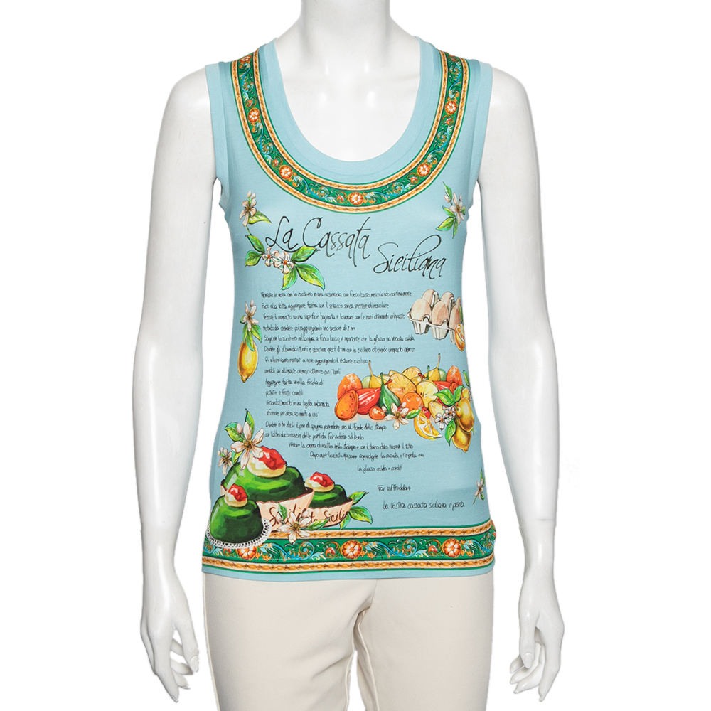 luxury-women-dolcegabbana-used-clothes-p596543-005-2 Dolce & Gabbana Blue Cotton La Cassata Siciliana Tank Top S
