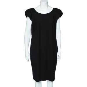 Dolce & Gabbana Black Wool Crepe Pleated Sleeve Midi Dress M