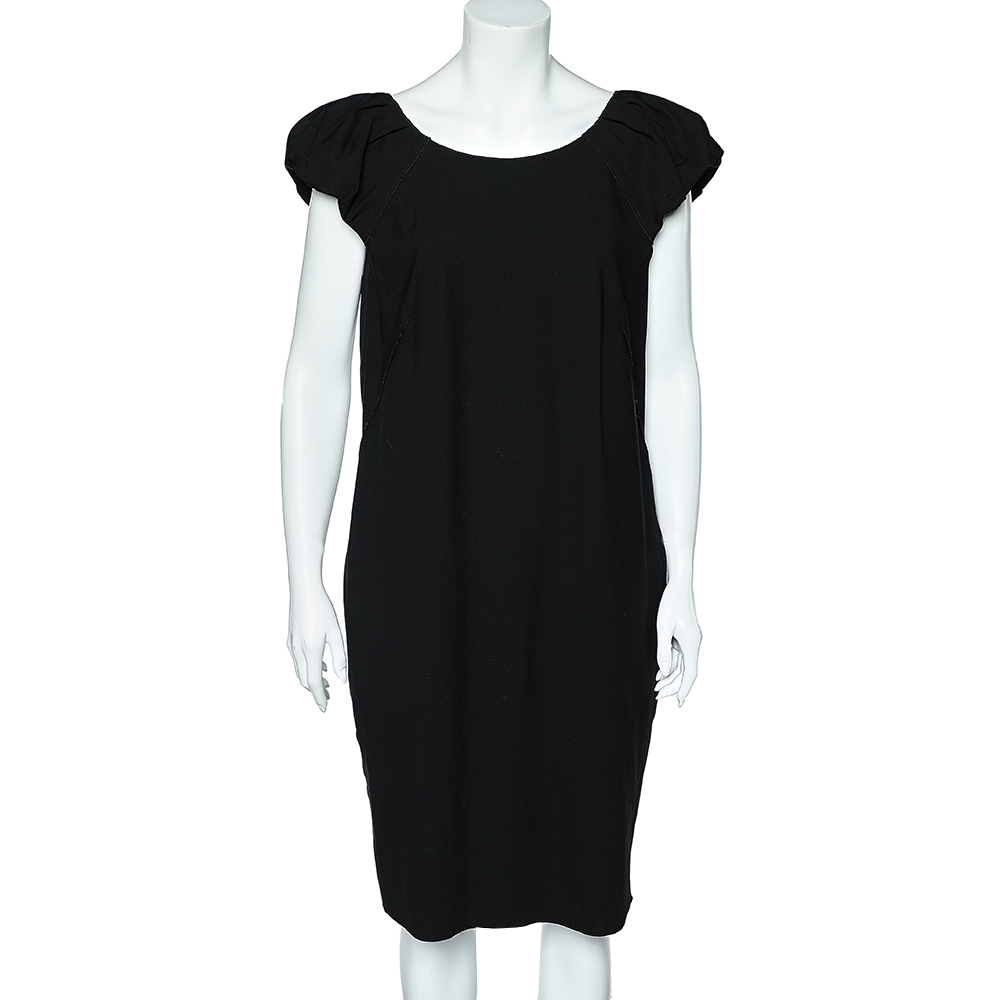 luxury-women-dolcegabbana-used-clothes-p606129-002-1 Dolce & Gabbana Black Wool Crepe Pleated Sleeve Midi Dress M