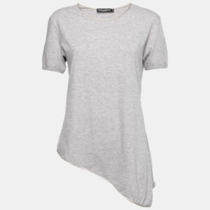 Dolce & Gabbana Grey Cotton Asymmetrical Slit Top S