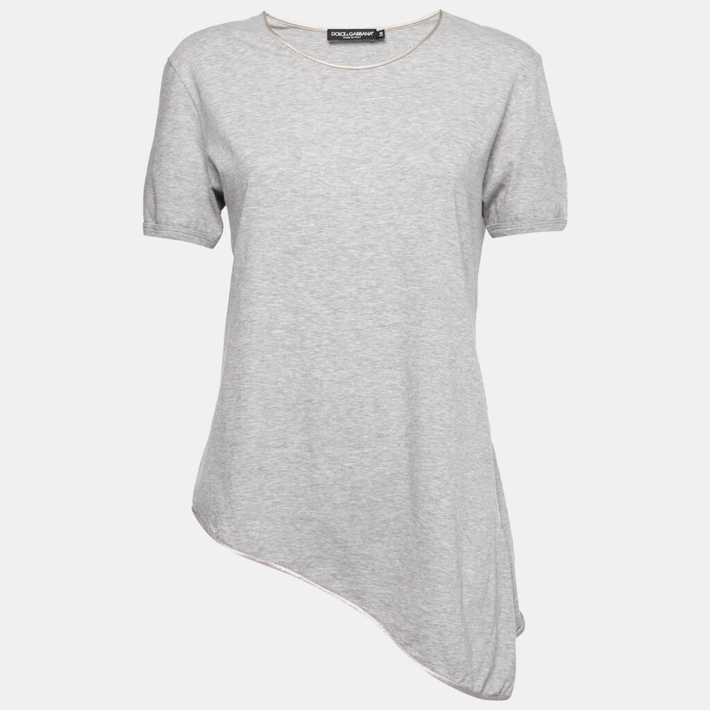 luxury-women-dolcegabbana-used-clothes-p650854-001-2 Dolce & Gabbana Grey Cotton Asymmetrical Slit Top S