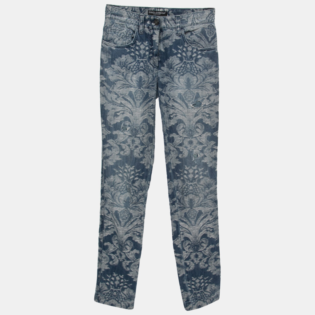 luxury-women-dolcegabbana-used-clothes-p755570-002 Dolce & Gabbana Blue Jacquard Denim Jeans XS Waist 24"