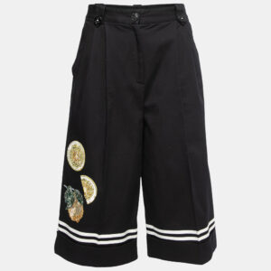 Dolce & Gabbana Black Cotton Embellished Embroidered Culottes M