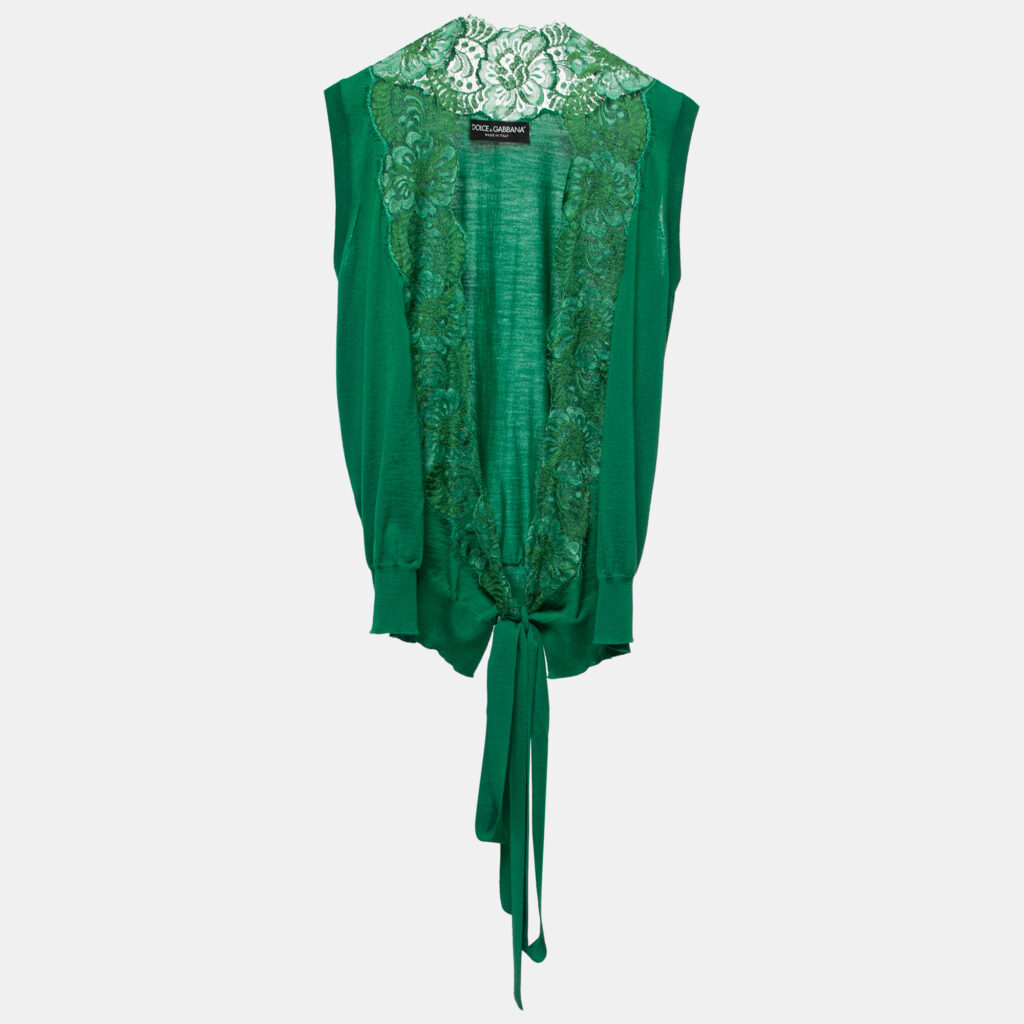 luxury-women-dolcegabbana-used-clothes-p763685-001 Dolce & Gabbana Green Wool & Lace Trimmed Sleeveless Wrap Top L