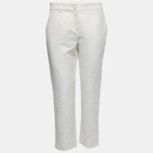 Dolce & Gabbana White Floral Jacquard Tapered Trousers M