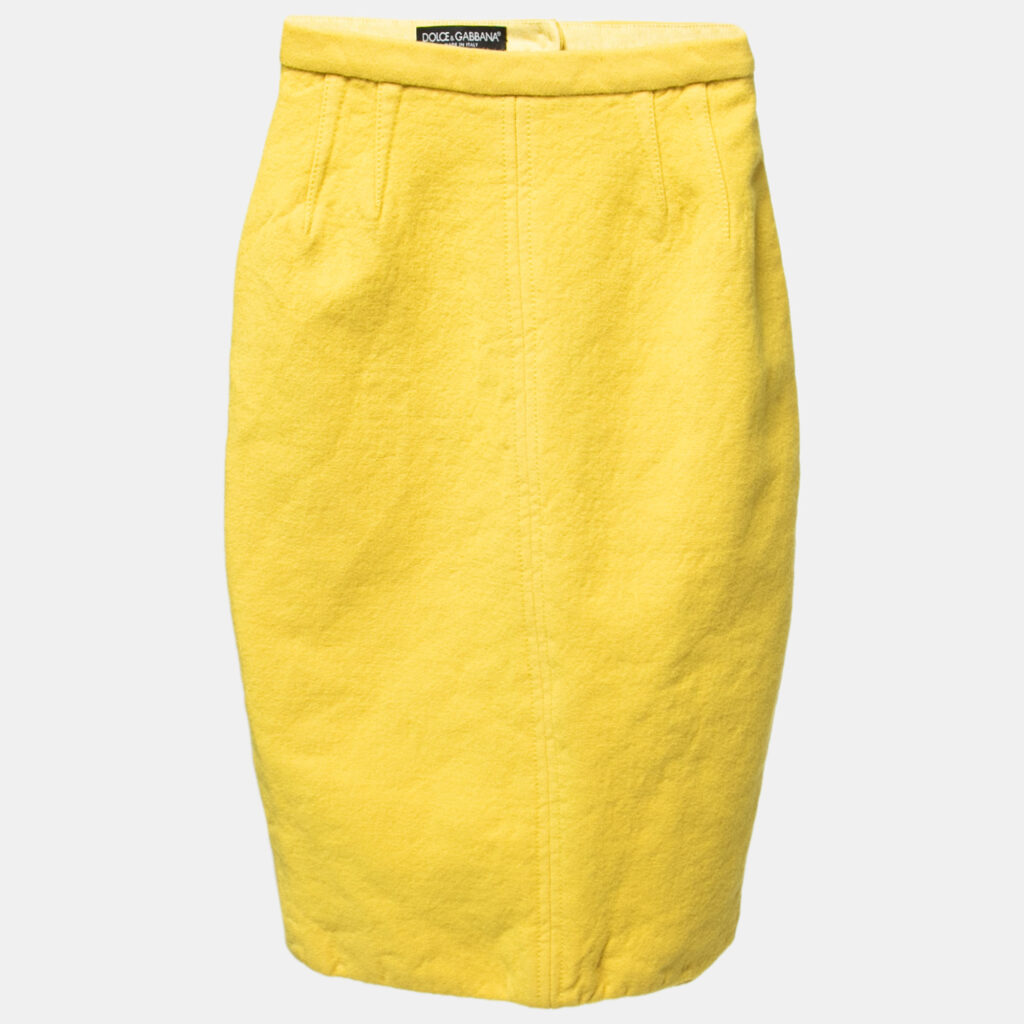 luxury-women-dolcegabbana-used-clothes-p788538-001 Dolce & Gabbana Yellow Wool Pencil Skirt S