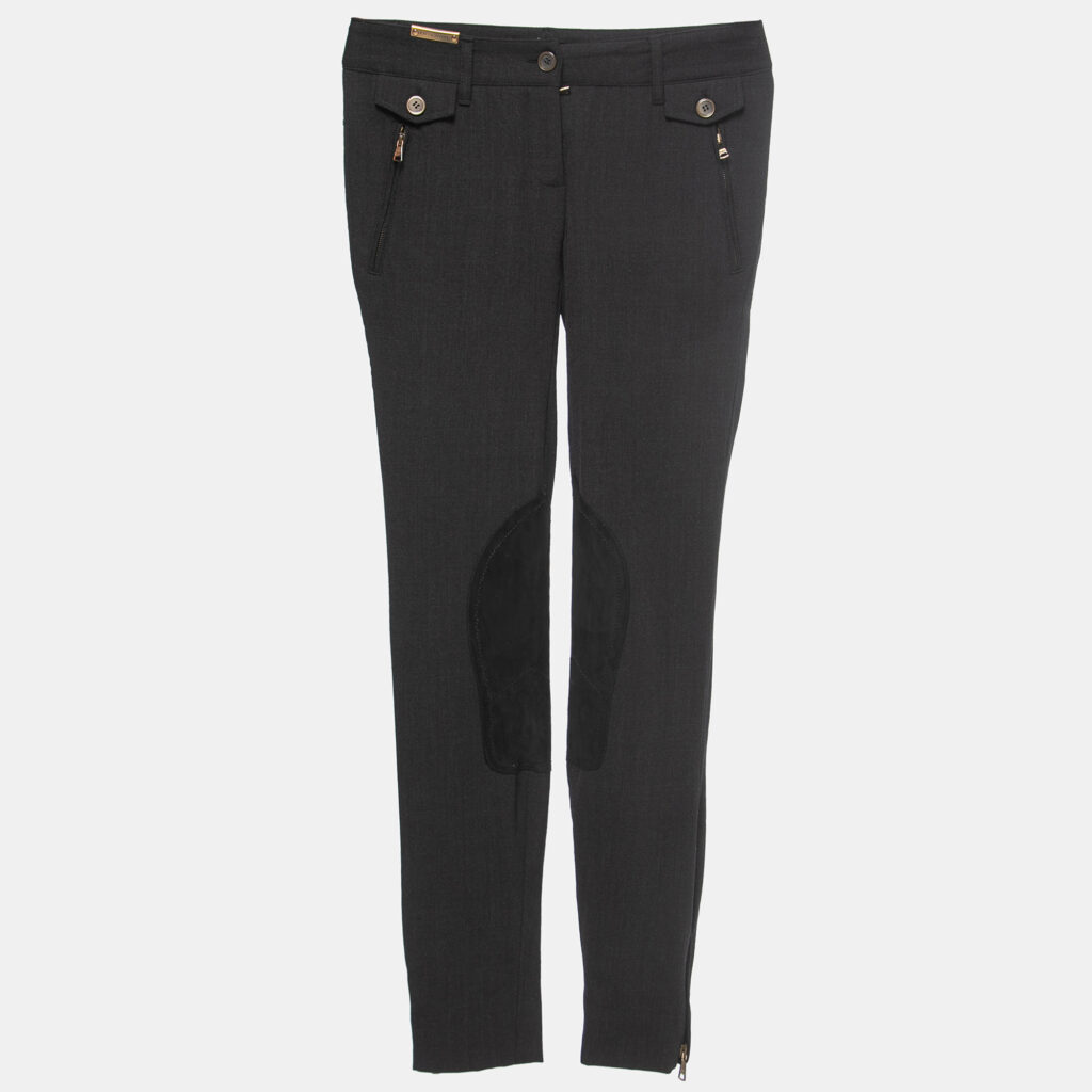 luxury-women-dolcegabbana-used-clothes-p848199-005 Dolce & Gabbana Black Wool Suede Trimmed Slim Fit Trousers XS