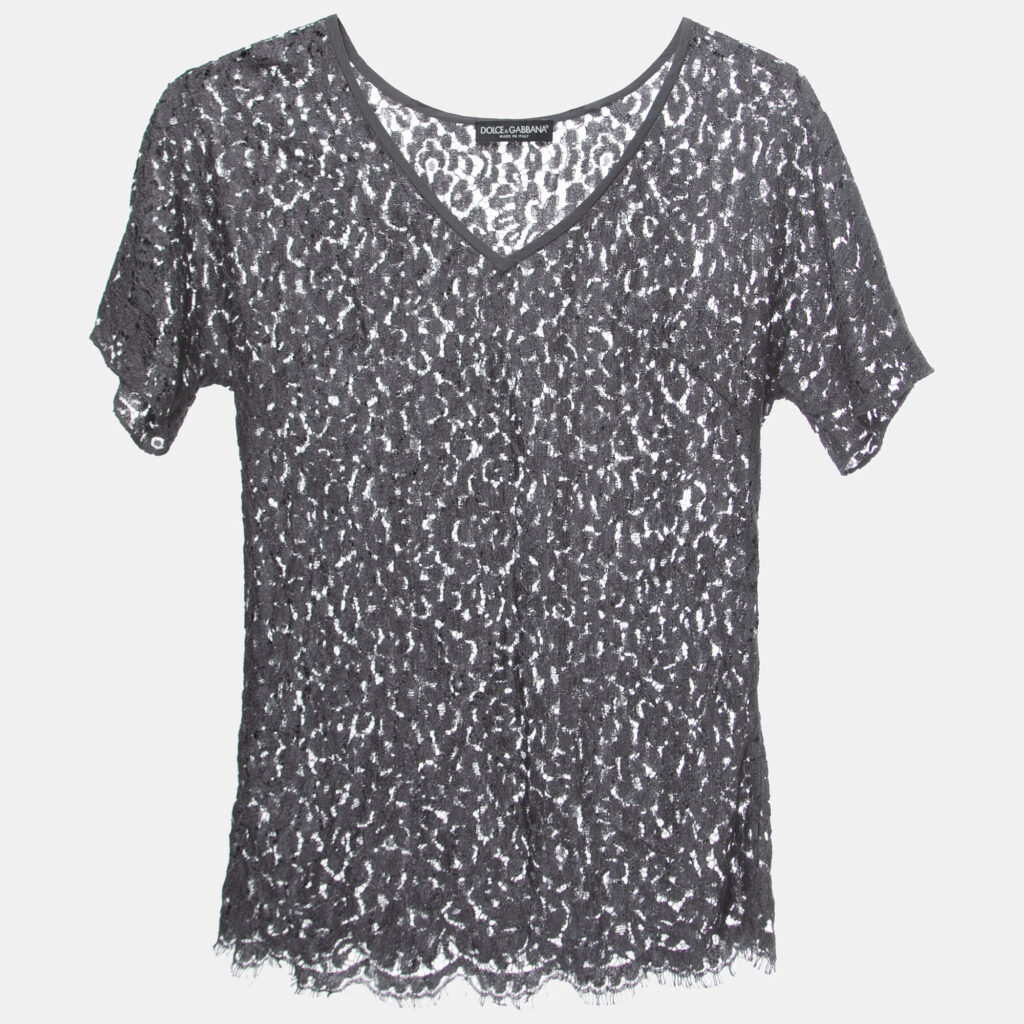 luxury-women-dolcegabbana-used-clothes-p859118-003 Dolce & Gabbana Grey Lace V-Neck Top S