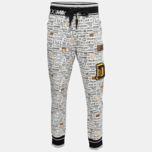 Dolce & Gabbana White Printed Cotton Knit Joggers 3XL