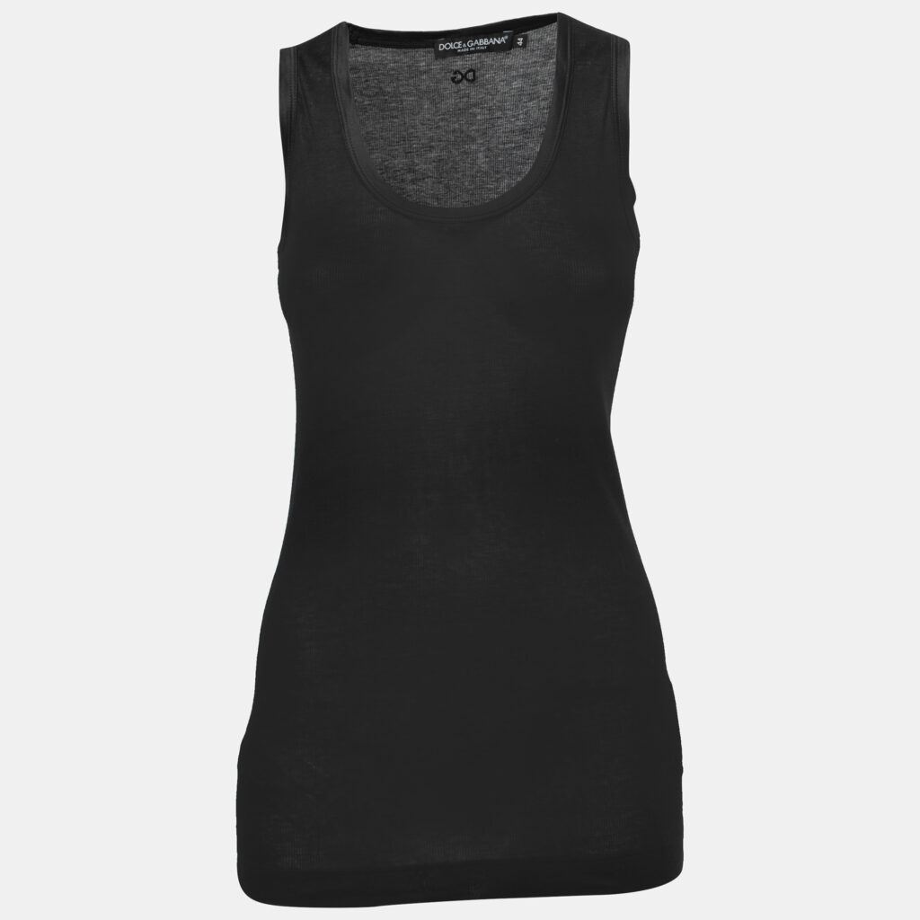 luxury-women-dolcegabbana-used-clothes-p861495-002 Dolce & Gabbana Black Cotton Knit & Satin Trim Tank Top M