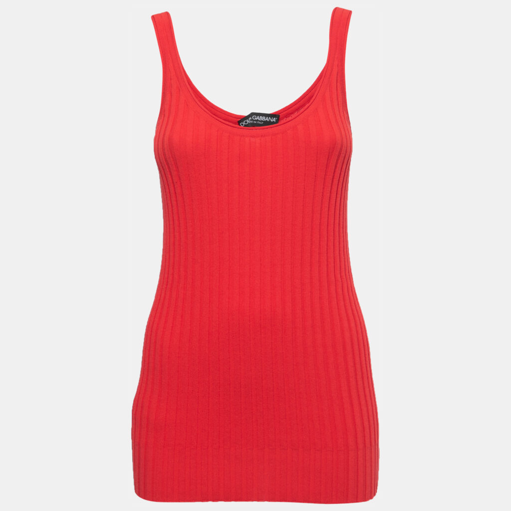 luxury-women-dolcegabbana-used-clothes-p861499-002 Dolce & Gabbana Red Cotton Rib Knit Tank Top M