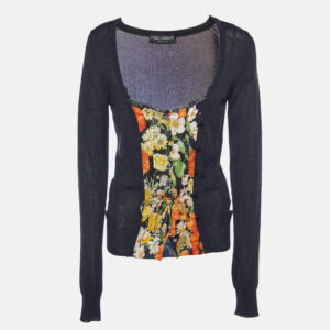 Dolce & Gabbana Black Kit & Printed Cotton Paneled Sweater M