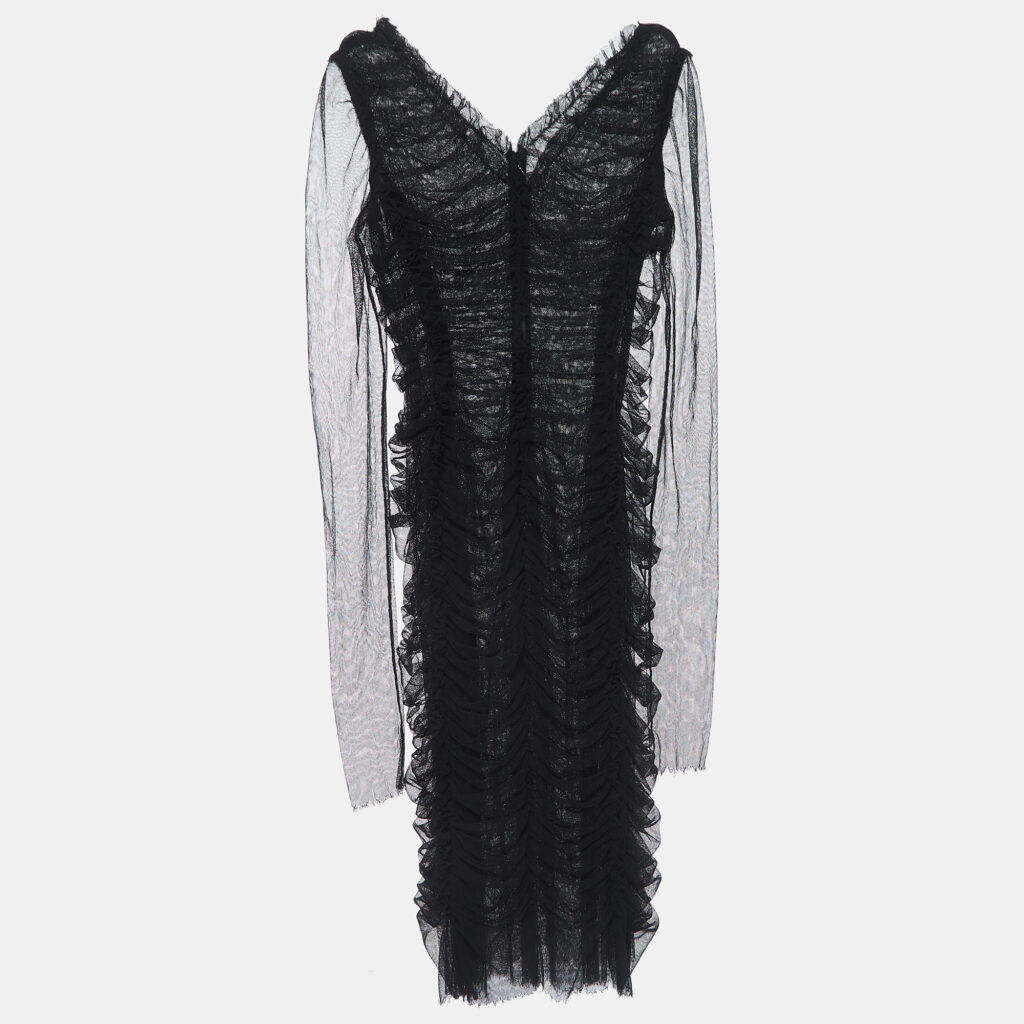 luxury-women-dolcegabbana-used-clothes-p918176-001 Dolce & Gabbana Black Tulle Ruched Midi Dress L