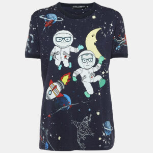 Dolce & Gabbana Navy Blue Space Print Cotton Half Sleeve T-Shirt M