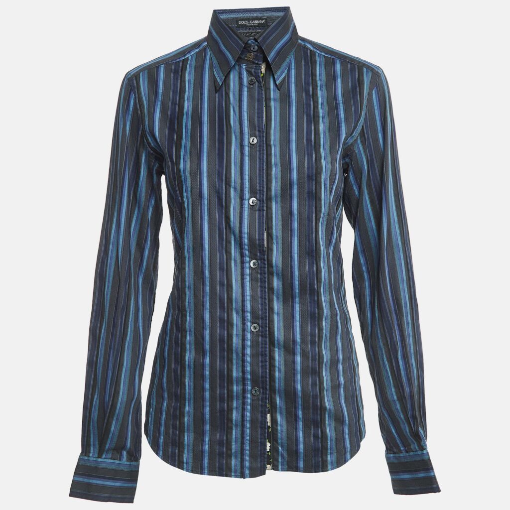 luxury-women-dolcegabbana-used-clothes-p924697-001 Dolce & Gabbana Blue Striped Cotton Full Sleeve Shirt M