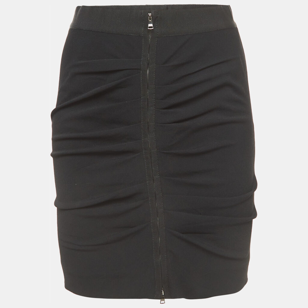 Dolce & Gabbana Black Ruched Crepe Double Zip Mini Skirt S